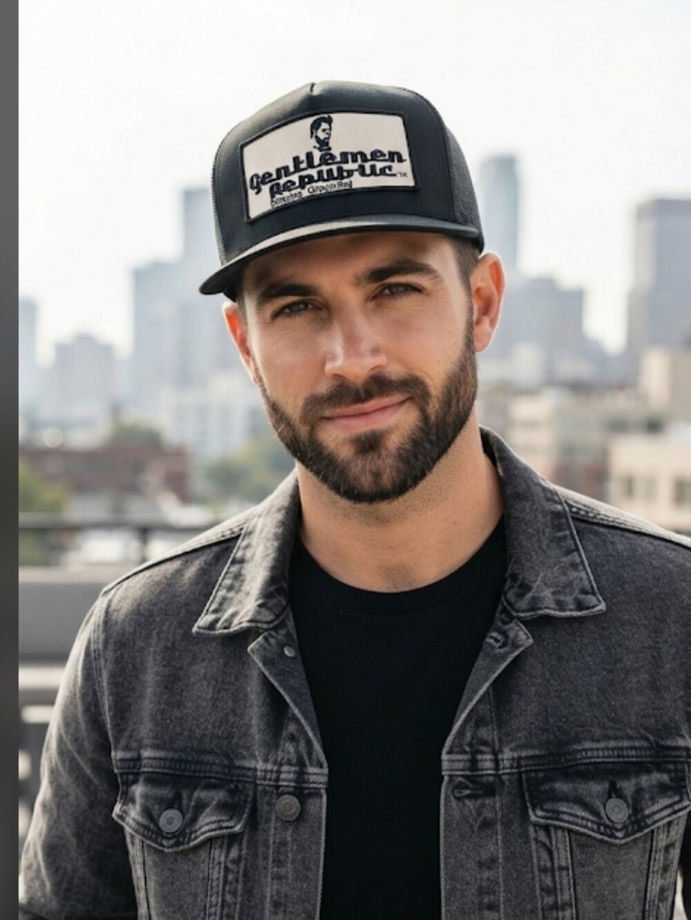 Gentlemen Republic Black Mesh Trucker Snap Back 6-Panel Hat With Large Logo  O/S